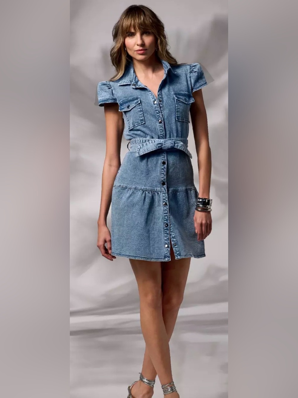 Boston Proper Denim Shirt Dress with Tiers XS